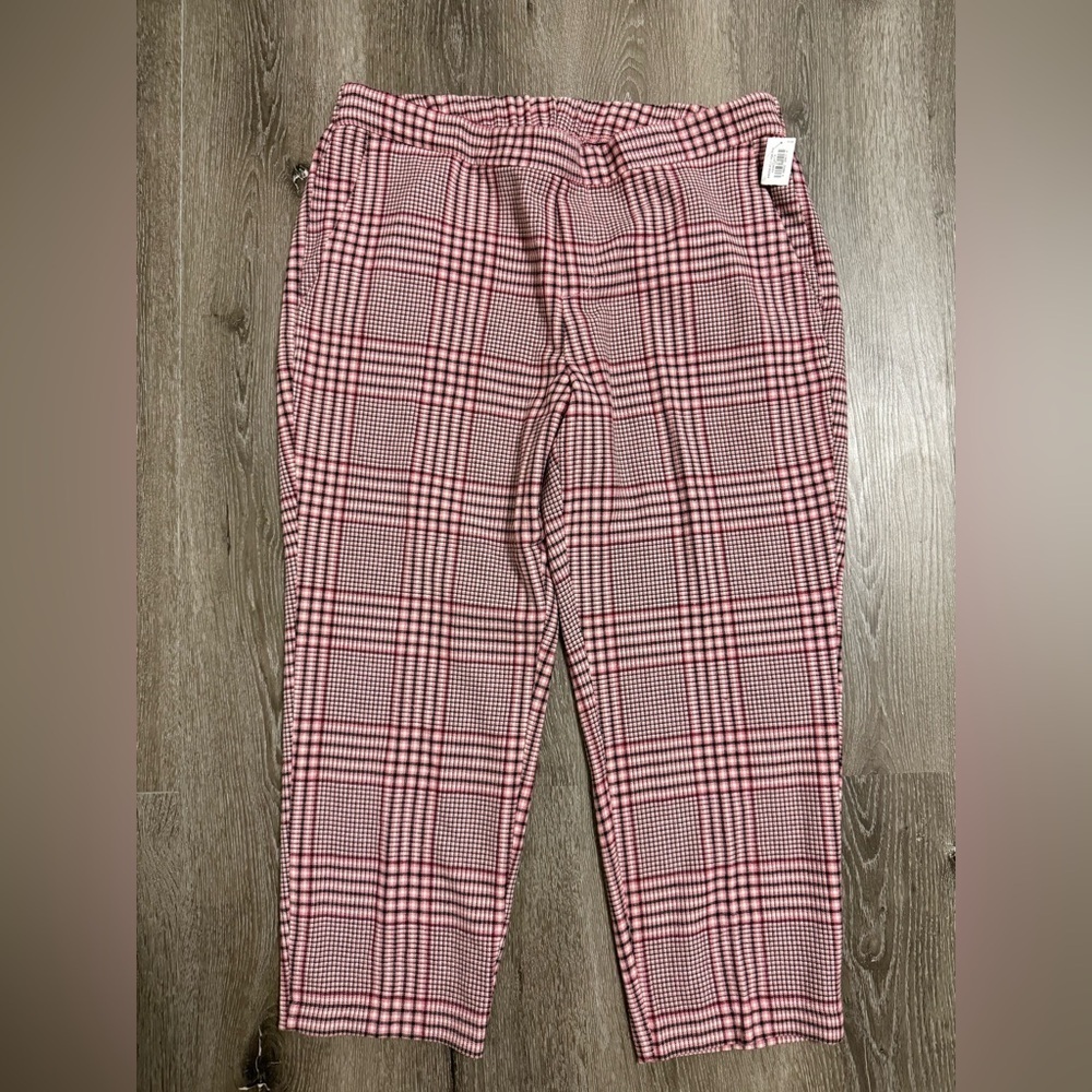 NWT Old Navy Mid-Rise Straight Pink Plaid Pull-On Ankle Pant Size 14 Petite - Picture 11 of 11